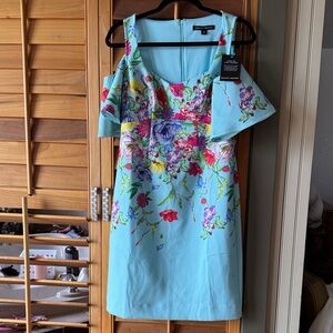 NWT Boston Proper Blue Floral Cold-Shoulder Midi Dress size 6